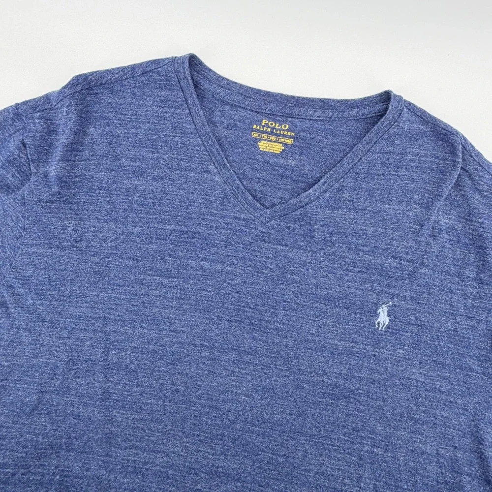 Polo Ralph Lauren V-Neck T-Shirt XXL Heather Blue Pony Logo‎ Casual Mens Tee